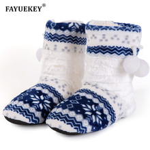 FAYUEKEY New Winter Home Soft Sole Thicken Cotton Plush Knitted Slippers Women Indoor Floor Warm Printing Flat Shoes Girls Gift 2024 - buy cheap