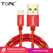 TOPK Micro USB Cabo de Nylon Trançado Cabo de Sincronização de Dados Para Samsung Xiaomi Huawei 1 M 2 M Micro USB Móvel cabos de telefone 2024 - compre barato