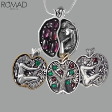 ROMAD Vintage crystal necklace women life tree necklace hollow engraved retro green gem stone necklace garnet pendant Collier R5 2024 - buy cheap
