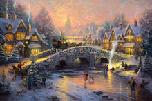 Thomas Kinkade (Christmas cottage) painting print on canvas for home wall art decoration,free shipping 2024 - buy cheap