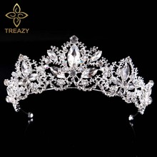 TREAZY Luxury Silver Color Crystal Wedding Tiara Crowns Bridal Brides Wedding Hair Accessories Floral Pageant Crown for Women 2024 - buy cheap