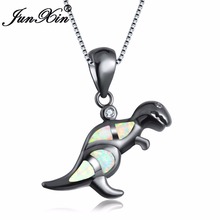 Junxin-colar com pingente opala de fogo branco/azul, colar feminino com design exclusivo de dinossauro, joia preta prateada de ouro, jóias da moda 2024 - compre barato