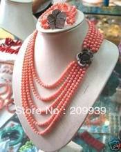 Huij 0052 Бесплатная доставка Розовая Коралловая бусина ожерелье браслет набор 4 мм 5,2 2024 - купить недорого
