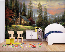 Murales 3D personalizados, papel de pared del dormitorio, pintura al óleo de cuento de hadas europeo, cabaña de bosque, sala de estar, sofá, TV 2024 - compra barato
