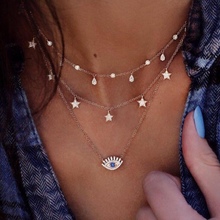 2019 Choker Jewelry Trendy Gold Multilayer Mom Necklaces Boho Crystal Eye Star Water Drop Pendant Africa Necklaces for Women 2024 - buy cheap