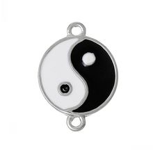 DoreenBeads Connectors Findings Round Silver Color Yin Yang Pattern Enamel White Black 20.0mm x 15.0mm,10 PCs from yiwu 2024 - buy cheap