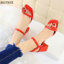 BIGTREE Peep Toe Women Concise Leather Sandals Ankle Buckle Heels Woman Shoes 7cm High Heel Party Dress Sandals Big Size 40 2024 - buy cheap