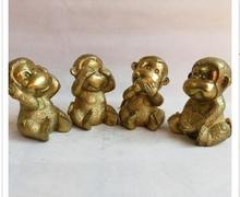 Arte de bronce para decoración del hogar, estatua de latón tallado a mano de la exquisita colección china de la cultura popular, 4 monos encantadores 2024 - compra barato