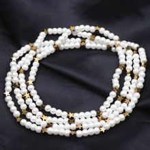De las mujeres de la moda perla simulada NecklaceMini estrella hematita natural Cadena de piedra collares colgante de joyería de cadena de suéter A738 2024 - compra barato