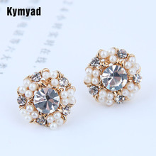 Kymyad Crystal Flower Stud Earrings Fashion Gold Color Womens Earrings Imitation Pearl Jewelry Wedding Bridal Party Jewelry Gift 2024 - buy cheap