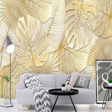 Papel tapiz decorativo de pared, Fondo de hoja de plátano dorado, bosque de lluvia tropical rico nórdico y elegante 2024 - compra barato