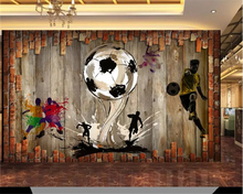 Beibehang vinil papel de parede para sala de crianças 3d tridimensional retro tijolo futebol foto papel de parede da foto trabalho feito com ferramentas 2024 - compre barato
