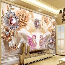 Papel de parede beibehang 3d estéreo joias diamantes flor cisne sala de estar quarto decoração 2024 - compre barato