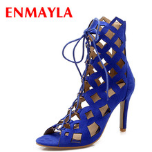 ENMAYLA Fashion Summer Women Ankle Boots Shoes Thin Heels Peep toe Sandals Boots Cuts-Outs Zip Fashion 4 Colors Sexy Boots 2024 - buy cheap