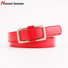 Women Fashion Candy Colors PU Leather Belt Gold Long Square Smooth Buckle Belts For Female riem Nonporous Casual Waist Strap Red 2024 - buy cheap