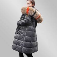 Женская Вельветовая куртка, зимняя свободная длинная хлопковая куртка с капюшоном и меховым воротником, модная свободная парка WZ755 2024 - купить недорого