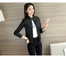 Spring and autumn women fashion slim water wash stand collar long sleeve faux leather jacket female short design pu outerwear 2024 - buy cheap