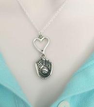Vintage Silver Heart Softball/Baseball Glove Necklaces Pendant Charms Statement Sports Choker Necklaces Women Jewelry Gift 2024 - buy cheap