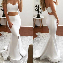 2021 Pure White Sheath Mermaid Prom Dresses Two Pieces Sexy Backless Sweetheart Long Party Dresses Split Evening Gowns 2024 - buy cheap