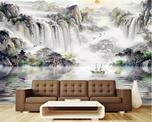 Beibehang Custom Photo wallpaper Nature Landscape waterfall sailboat Painting Living Room Bedroom Background 3d wallpaper 2024 - buy cheap