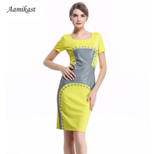 Aamikast Print Pencil Dresses Hot Sale 2019 Summer Autumn Square Collar Pencil Party Evening Business Bodycon Women Dresses 2024 - buy cheap