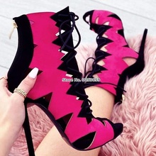 ALMUDENA-Sandalias de ante para mujer, zapatos de tacón de aguja con cordones, Color fucsia, rosa y negro 2024 - compra barato