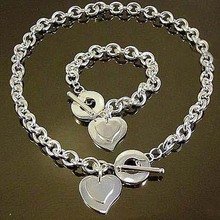High Quality Double Heart Charm Charm Silver Color Bracelet & Necklace Jewelry Sets for Women Bijoux Wholesale Xmas Gfits 2024 - buy cheap