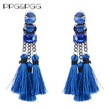 PPG&PGG Fashion Women Blue Rhinestone Tassel Earrings Jewelry Chain Vintage Bijoux Charm Wedding Drop Earrings Dangle Wholesale 2024 - buy cheap