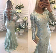 Lace Muslim Evening Dresses Mermaid Long Sleeves Appliques Beaded Islamic Dubai Saudi Arabic Long Formal Evening Gown Prom 2024 - buy cheap