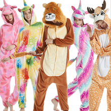 Kigurumi-Pijama de franela para niños y adultos, disfraz de oso Panda, ciervo, Tigre, León, zorro, Mono para Halloween, carnaval, fiesta de máscaras, novedad 2024 - compra barato