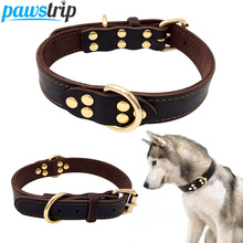 2.5-3.5cm Large Dog Collar Genuine Leather Puppy Collar Lead german shepherd Pitbul Double D Ring Pet Collars For Dogs petshop 2024 - buy cheap