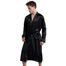 Черный китайский мужской халат с длинными рукавами из искусственного шелка, новый мужской Халат-кимоно, одежда для сна, пижамы, размеры S, M, L, XL, XXL 2024 - купить недорого