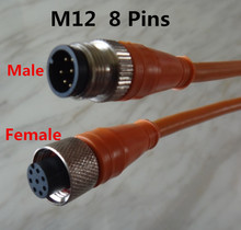 M12* 1, 8 wires, 8 pin /core  straight plug sensor connector female & male with Shielding wire 2pcs/lot 2024 - buy cheap