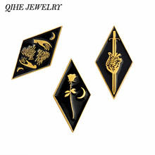 QIHE JEWELRY Heart Rose Moon Hand Goth pins Punk pins Hard enamel pin Badges Brooches Men women Accessories 2024 - buy cheap