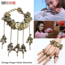 Sheegor pulseira vintage em bronze com pingente, pulseira feminina corrente para o dedo joia estilosa 2024 - compre barato