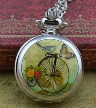 retro new silver cute colorful high wheel fashion women pocket watch necklace hour clock with chain wholesale price antibrittle 2024 - buy cheap