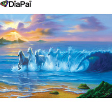 DIAPAI 5D DIY Алмазная картина 100% полная квадратная/круглая дрель "лошадь закат море" Алмазная вышивка крестиком 3D декор A21504 2024 - купить недорого