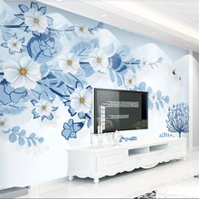 Fondo moderno minimalista moderno de flores frescas azul pintura decorativa pared mural grande personalizado papel pintado verde 2024 - compra barato