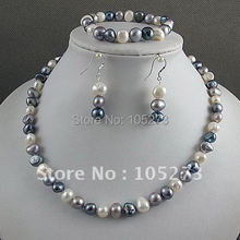 Real Pearl Jewelry set AA 8-9mm white gray black Genuine freshwater pearl necklace bracelet earring Hot sale free shipping A2397 2024 - buy cheap