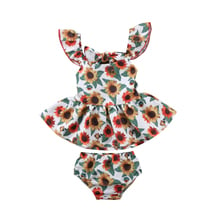 Kawgeett-vestido de verão para crianças, bebês, meninas, roupas com mangas voadoras, girassol, top + shorts, 2 peças 2024 - compre barato