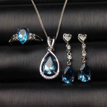 Elegant water drop Natural blue topaz gem ring earrings Pendant Natural Gemstone Jewelry Set 925 Silver Women party gift jewelry 2024 - buy cheap