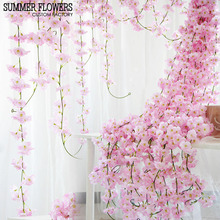 200cm Sakura Cherry Rattan Wedding Arch Decoration Vine Artificial Flowers Home Party Decor Silk Ivy Wall Hanging Garland Wreath 2024 - buy cheap