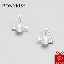 PONYKISS Romantic S925 Sterling Silver Pearl Triangle Stud Earrings Women Creative Prevent Allergy Jewelry Anniversary Party 2024 - buy cheap