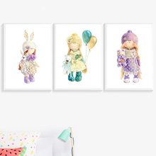 Menina anjo arte pintura da lona aquarela urso coelho desenhos animados quarto decoração parede fotos berçário quarto do bebê impressão cartazes 2024 - compre barato