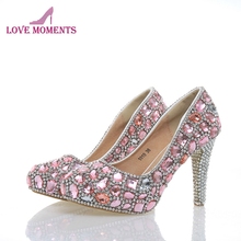 Hermosos zapatos de boda de cristal hermoso Diamante de imitación tacones altos hechos a mano Lujo Señora noche graduación chica cumpleaños fiesta zapatos 2024 - compra barato