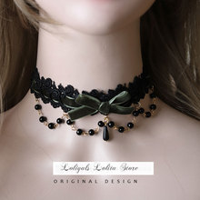 Sweet Lolita Chocker Necklace Cute Bowknot Chocker with Beaded Chain 2024 - buy cheap