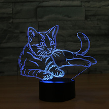 Lámpara LED de ambiente cambiante de Animal, luz nocturna 3D de gato, 7 colores, USB, ilusión 3D, lámpara de mesa para decoración del hogar como niños, juguete para regalo 2024 - compra barato