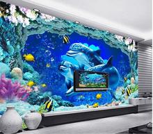 Papel tapiz estereoscópico decoración del hogar mundo submarino delfín mural de telón de fondo de TV Pared de fotos mural 2024 - compra barato