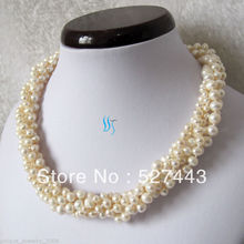 Wholesale free shipping 16" 3-7mm 5Row White Freshwater Pearl Necklace Off Round Chocker 2024 - buy cheap