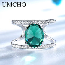 UMCHO Green Emerald Gemstone Rings For Women Solid 925 Sterling Silver Ring Silver Wedding Engagement  Band Fine Jewelry Gift 2024 - buy cheap